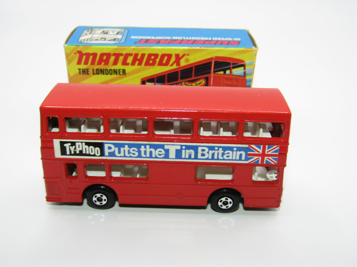 Matchbox Superfast No 17B The Londoner, Ty-Phoo, 5 Spoke Wheels, Gloss Black Base