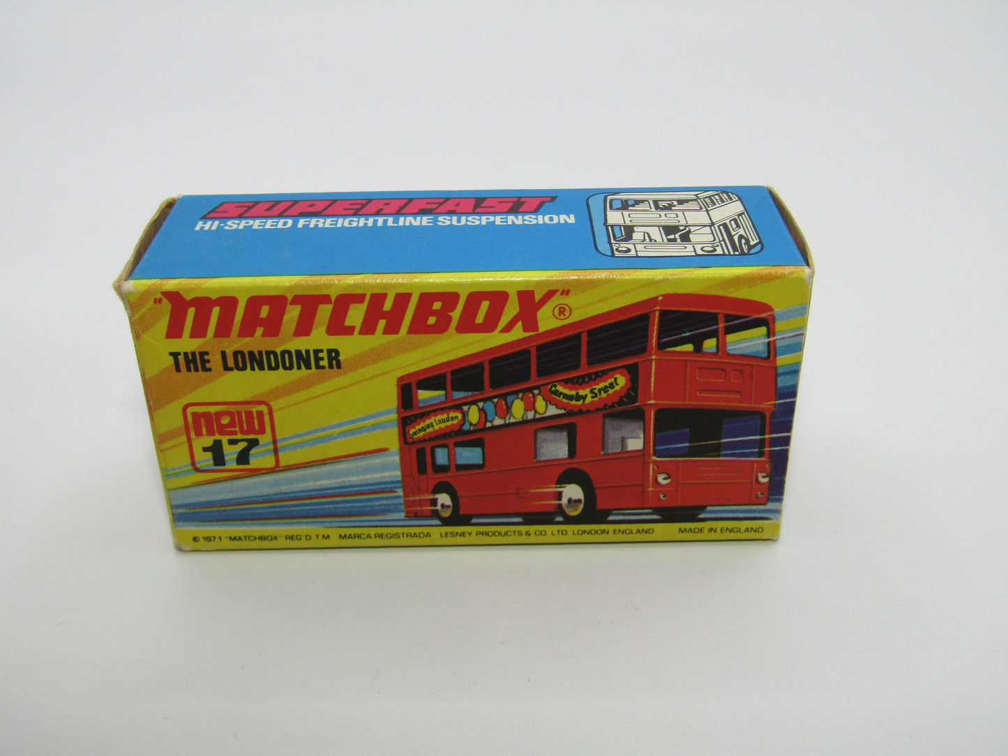 Matchbox Superfast No 17B The Londoner, Ty-Phoo, 5 Spoke Wheels, Gloss Black Base