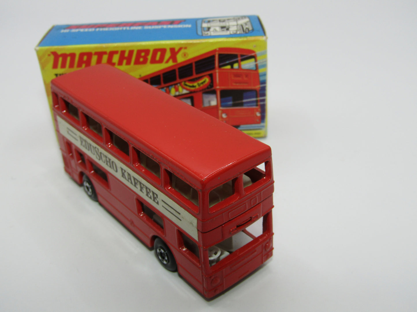 Matchbox Superfast No 17B The Londoner, EDUSCHO KAFFEE, 5 Spoke Wheels, Gloss Black Base