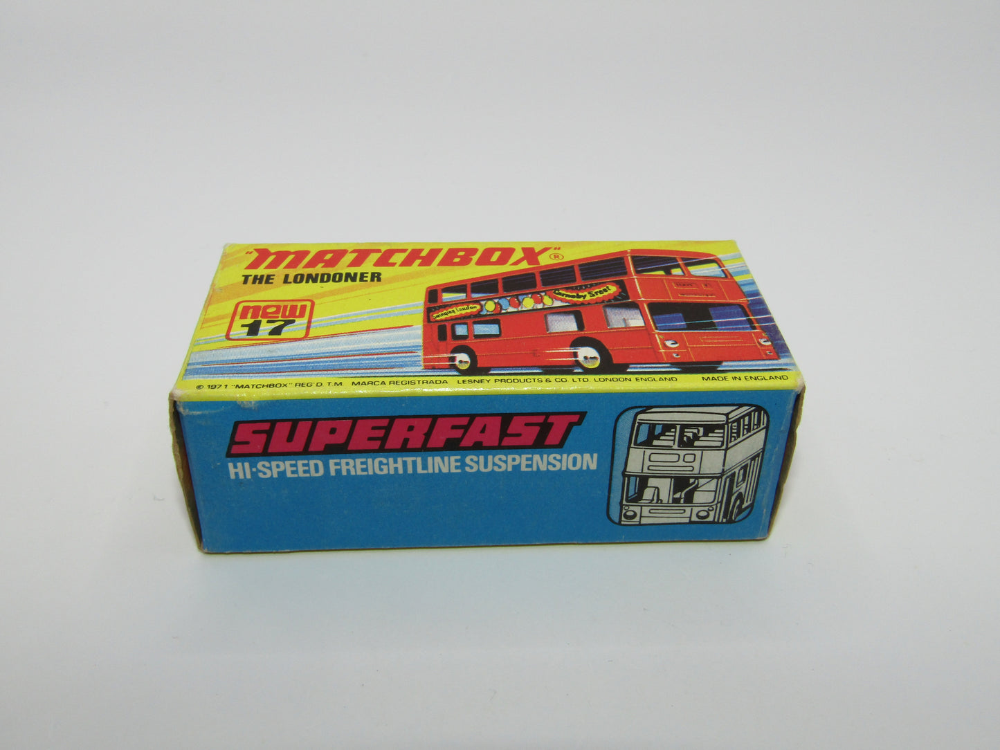 Matchbox Superfast No 17B The Londoner, EDUSCHO KAFFEE, 5 Spoke Wheels, Gloss Black Base