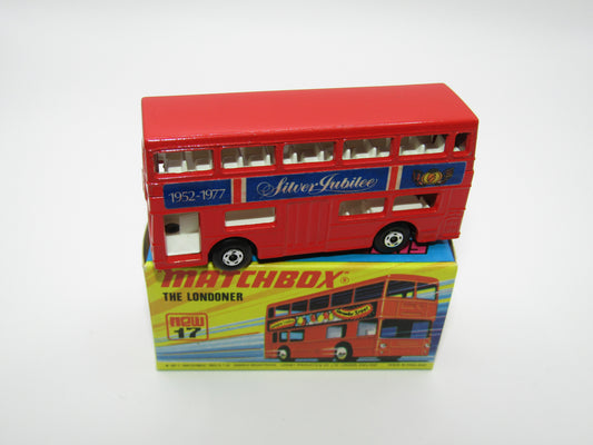 Matchbox Superfast No 17B The Londoner, RED Silver Jubilee, 5 Spoke Wheels, Gloss Black Base