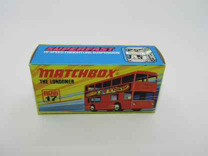 Matchbox Superfast No 17B The Londoner, RED Silver Jubilee, 5 Spoke Wheels, Gloss Black Base