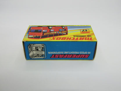 Matchbox Superfast No 17B The Londoner, RED Silver Jubilee, LIGHT YELLOW Interior, Dot Dash Wheels, BLACK PLASTIC BASE