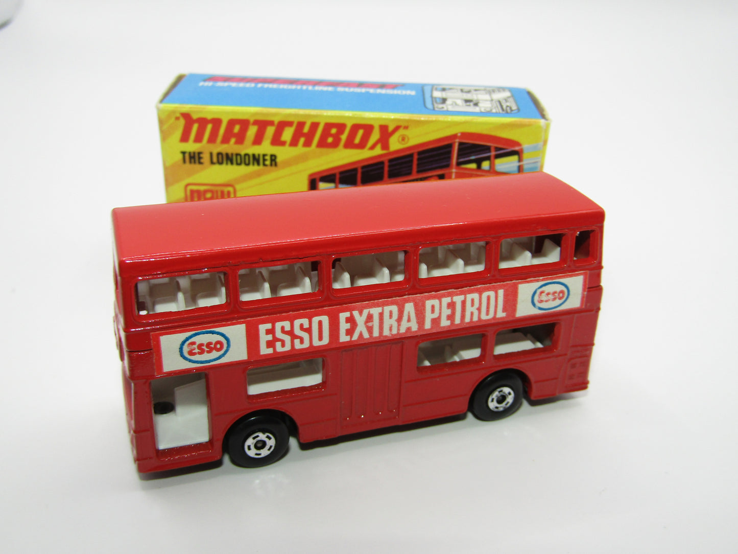 Matchbox Superfast No 17B The Londoner, ESSO EXTRA PETROL, 5 Spoke Wheels, Gloss Black Base