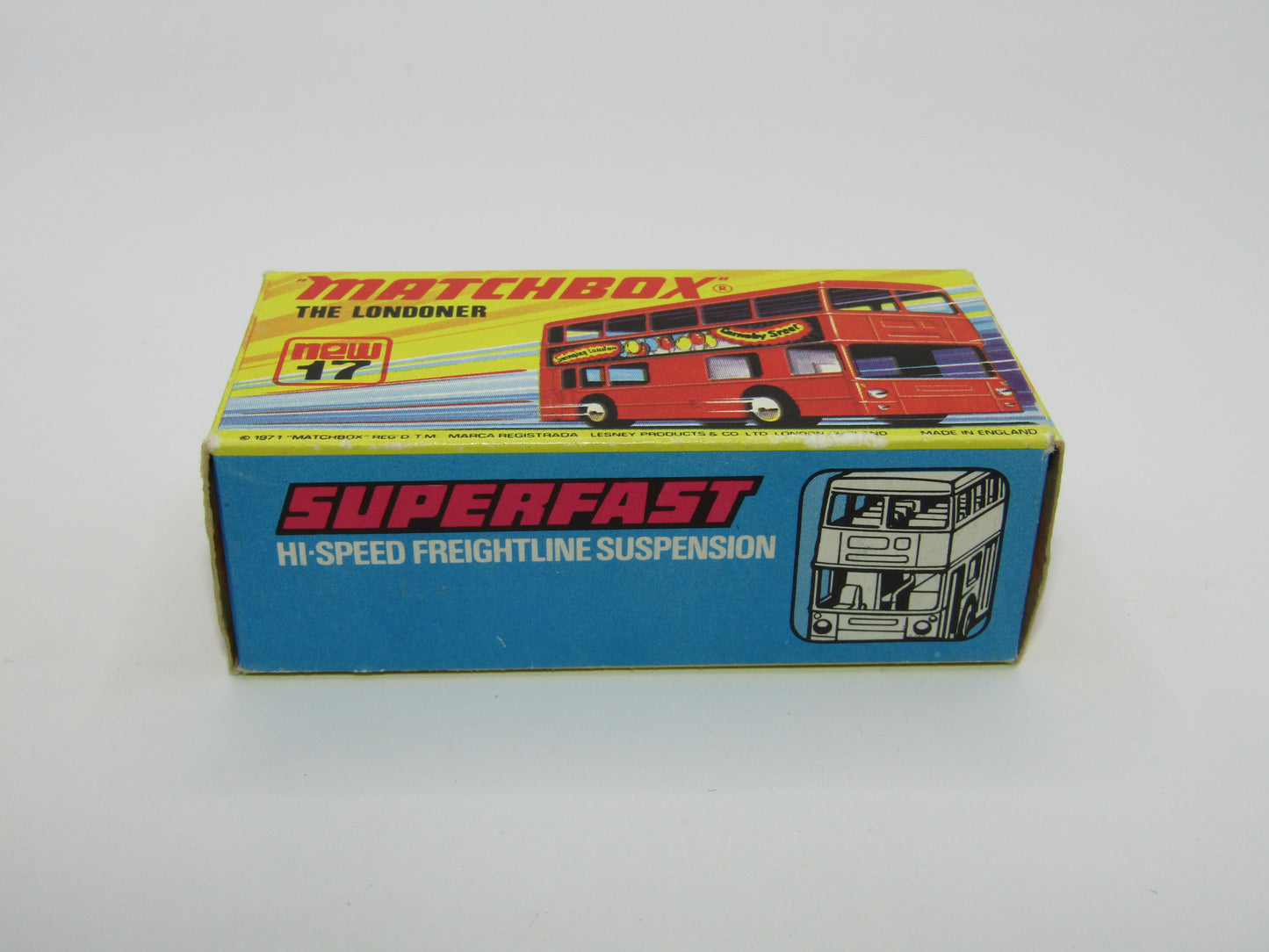 Matchbox Superfast No 17B The Londoner, ESSO EXTRA PETROL, 5 Spoke Wheels, Gloss Black Base